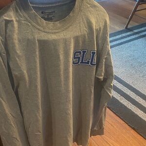 Champion Heather Gray Long Sleeve with Blue Accents